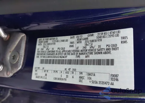 2013 Ford Escape Sel from USA, damaged, VIN 1FMCU9HX3DUC92437